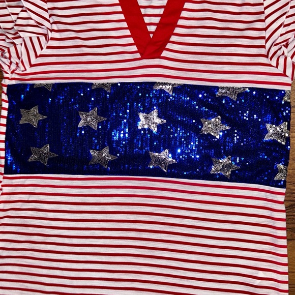 Sunshine & Rodeos • Red/White/Blue • Striped • Stars • Large • Sequins • Shirt - Picture 3 of 8